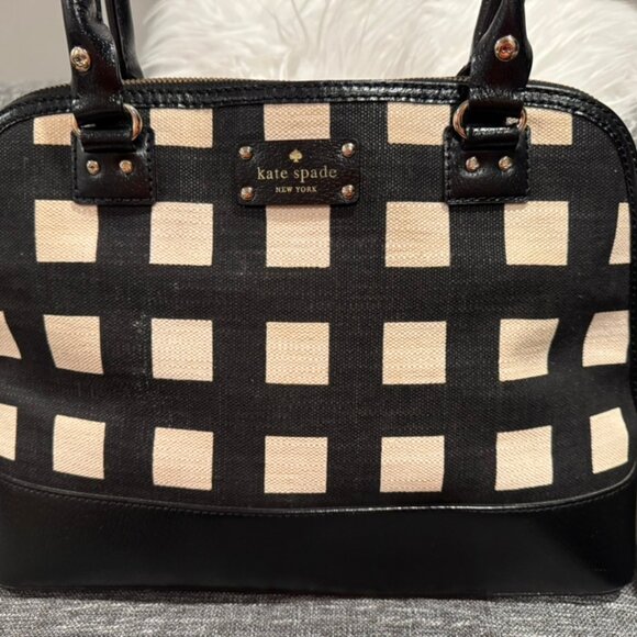 Kate Spade Large Wellesley Rachelle Satchel Shoulder Black White Check - Picture 3 of 14